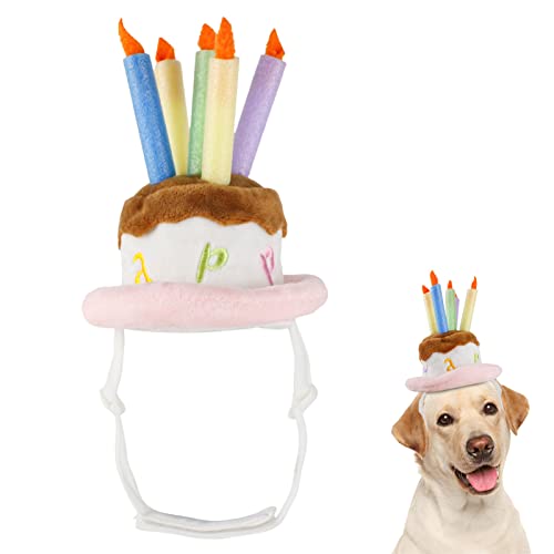 AALLYN Geburtstagskuchenhut für Haustiere, Kuchenhut für Hund - Spielzeugkuchen für Hunde - Hundegeburtstagsspielzeug, Haustierparty-Zubehör, Spielzeugkuchen für Hunde, verstellbar, Kerzendesign, von AALLYN