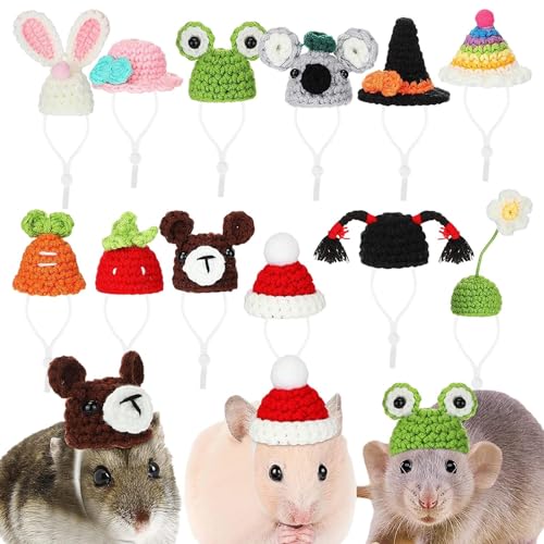 AALLYN -Meerschweinchen-Mütze | gestrickte kleine Mützen mit verstellbarem Riemen, Partyhüte für Hamster, buntes Kostümzubehör, Meerschweinchen-Kostüme für Igel, Chinchilla von AALLYN