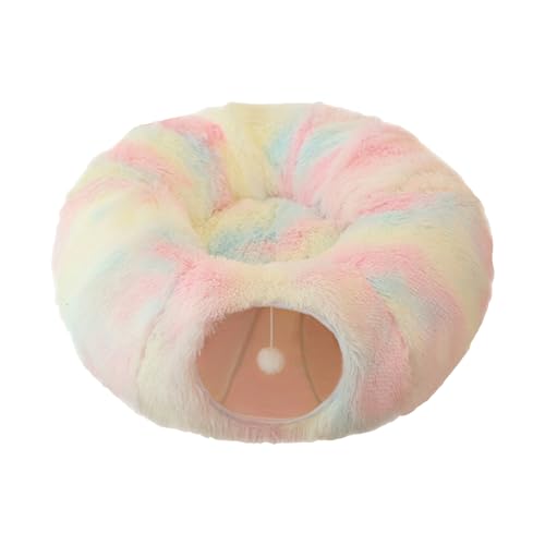 Großes Katzentunnelbett | Donut Waschbarer Katzentunnel mit Plüschtier - Runde Katzenbetthöhle, Tunnelrohr-Katzenspielzeug, kratzfestes Katzenbett für Kätzchen, Katzen, Frettchen, Kaninchen Aallyn von AALLYN