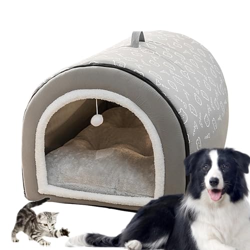 Hundehöhle, 2-in-1 abnehmbares Katzenbett mit Kugelanhänger, Flanell-Katzenbett, Katzennest für Hauskatzen, Katzenversteck, Katzenhöhlen für Hauskatzen, warmes Hundebett mit Abdeckhöhle für Aallyn von AALLYN