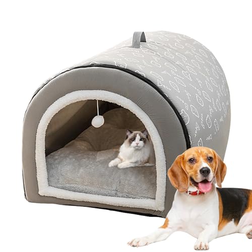 Katzenbetthöhle,Abnehmbares 2-in-1-Katzenbett und -Haus mit Kugelanhänger - Flanell-Katzenbett, Katzennest für Hauskatzen, Katzenversteck, Katzenhöhlen für Hauskatzen, warmes Hundebett mit Aallyn von AALLYN