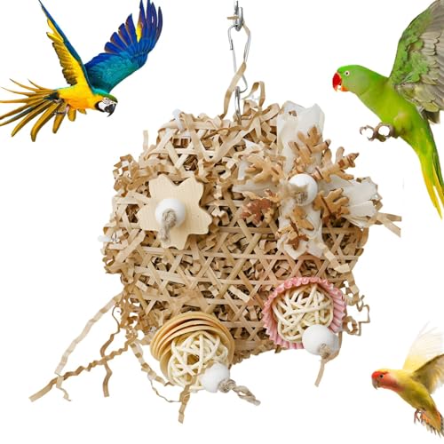 Kauspielzeug für Vögel, Vogelkäfigzubehör - Geflochtene, natürliche, kaubare Maiskolben-Käfigornamente - Schnabelschleifzubehör, multifunktionales Papageien-Entspannungsspielzeug mit Metallhaken für S von AALLYN