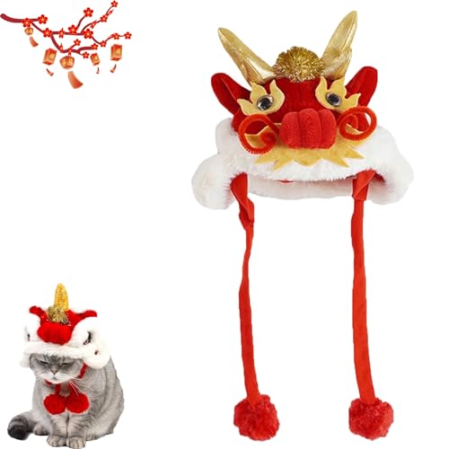 Year of Dragon Hund Katze Hut, Tanz-Löwe Haustierkostüm, chinesischer Stil, Haustierdrache, Kopfbedeckung, chinesischer Mond-Neujahrs-Drache, Hundekostüm, niedlicher Cosplay-Hut für Hunde und Katzen von AAPIKA