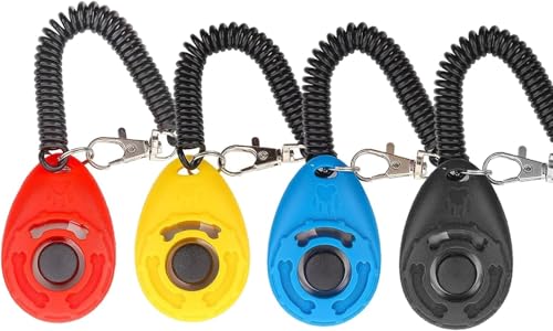 AASPIRE PETS Clicker für Hundetraining mit Handgelenkschlaufe, 4 Stück, mehrfarbig, leicht zu transportieren, perfekt für Hunde, Katzen und Pferde, Verhaltensrichtung von AASPIRE PETS