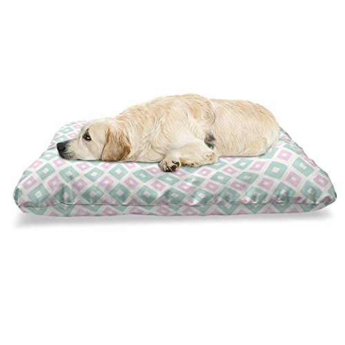 ABAKUHAUS Abstrakt Haustierbett, Weich tonte Diamant-Formen, beissfestes Kissen für Hunde und Katzen mit abnehmbaren Bezug, 60 cm x 100 cm, Mint Green Pale Pink von ABAKUHAUS