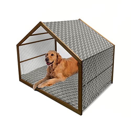 ABAKUHAUS Abstrakt Hundehütte aus Holz, Berg Triangles, tragbare Hundehütte für drinnen und draußen mit Kissen und Abdeckung, 90 cm x 127 cm, weiß Multicolor von ABAKUHAUS