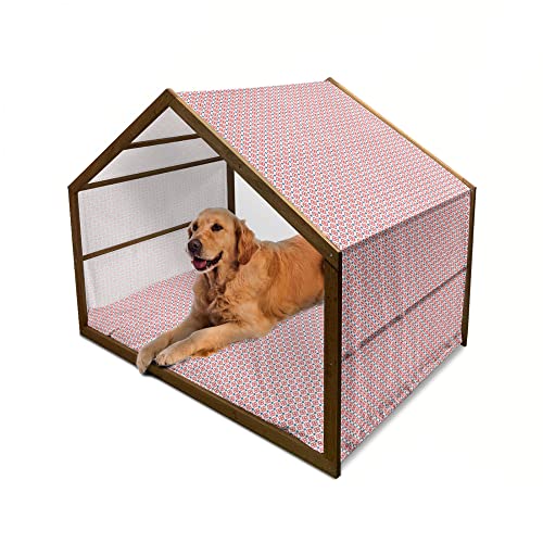 ABAKUHAUS Abstrakt Hundehütte aus Holz, Cheery Farben Regentropfen, tragbare Hundehütte für drinnen und draußen mit Kissen und Abdeckung, 90 cm x 127 cm, Dunkler Coral Blasses Orange von ABAKUHAUS