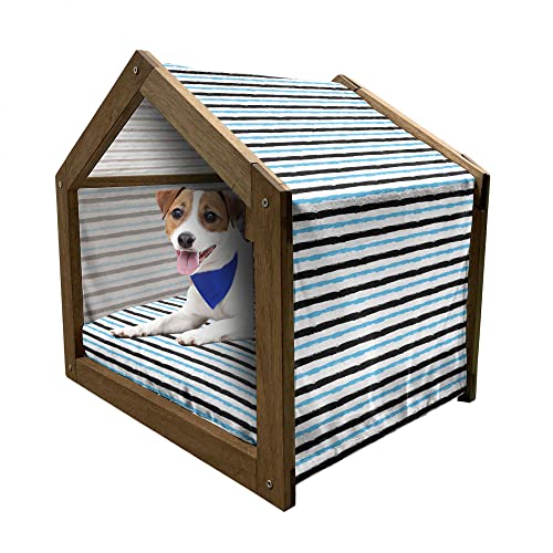 ABAKUHAUS Abstrakt Hundehütte aus Holz, Farbe Bands Stripes, tragbare Hundehütte für drinnen und draußen mit Kissen und Abdeckung, 72 cm x 100 cm, Aqua Schwarz Weiß von ABAKUHAUS