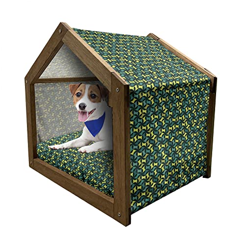 ABAKUHAUS Abstrakt Hundehütte aus Holz, Grün getönte Formen, tragbare Hundehütte für drinnen und draußen mit Kissen und Abdeckung, 72 cm x 100 cm, Sea Green und Grün von ABAKUHAUS