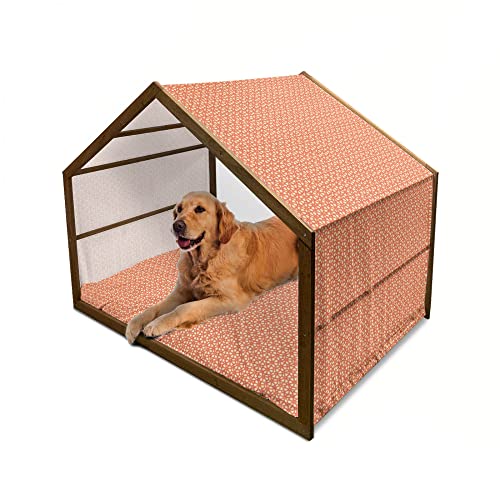 ABAKUHAUS Abstrakt Hundehütte aus Holz, Retro formlose Kreise, tragbare Hundehütte für drinnen und draußen mit Kissen und Abdeckung, 90 cm x 127 cm, Rot und Aprikose von ABAKUHAUS