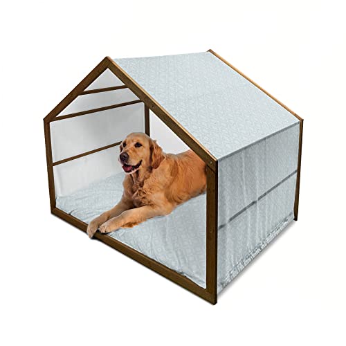 ABAKUHAUS Pastell Hundehütte aus Holz, Spiral Moiré-Effekt Motiv, tragbare Hundehütte für drinnen und draußen mit Kissen und Abdeckung, 90 cm x 127 cm, Blassblau, Grau, Weiß von ABAKUHAUS