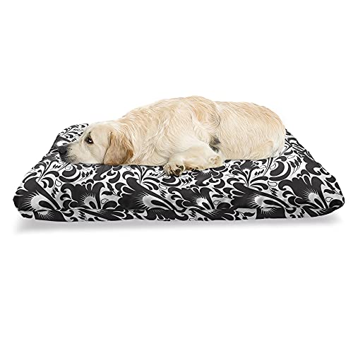 ABAKUHAUS Blumen Haustierbett, Strudel und Drops, beissfestes Kissen für Hunde und Katzen mit abnehmbaren Bezug, 60 cm x 100 cm, Seal Brown White von ABAKUHAUS