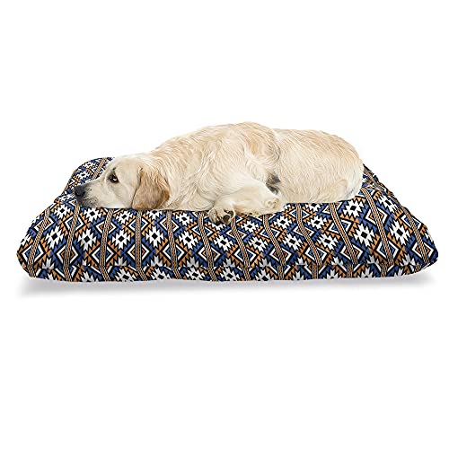 ABAKUHAUS Boho Haustierbett, geometrische Muster, beissfestes Kissen für Hunde und Katzen mit abnehmbaren Bezug, 60 cm x 100 cm, Orange Blau und Weiß von ABAKUHAUS