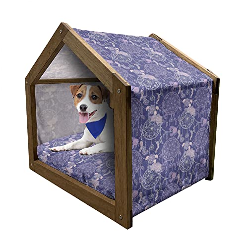 ABAKUHAUS Boho Hundehütte aus Holz, floral Dreamcatchers, tragbare Hundehütte für drinnen und draußen mit Kissen und Abdeckung, 72 cm x 100 cm, Lavendel Dunkle Lavendel von ABAKUHAUS