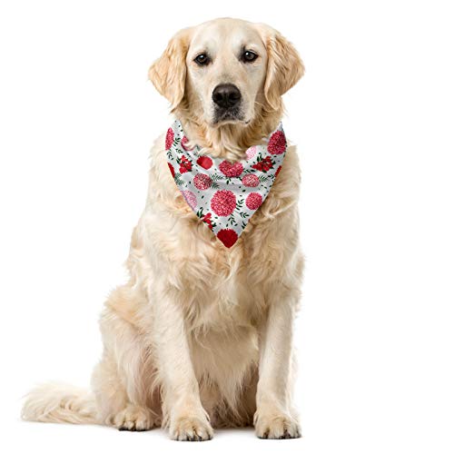 ABAKUHAUS Dahlie Haustier Bandana, Ball geformt Frühlings-Blumen, 40x40 cm, Rosa, Rot und Dunkelgrün von ABAKUHAUS