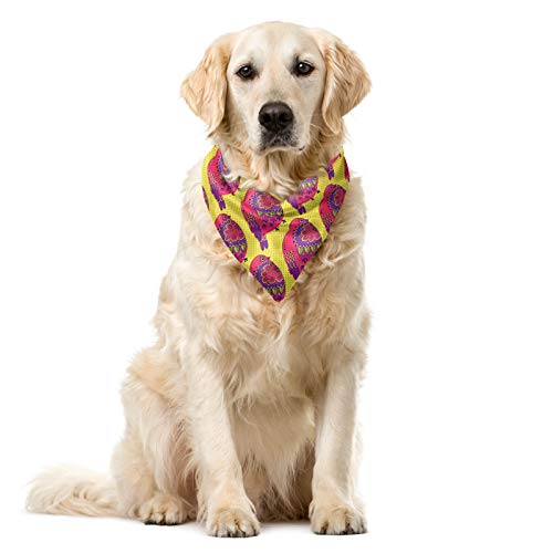 ABAKUHAUS Ethnisch Haustier Bandana, Vögel und Blumenverzierung, 40x40 cm, gelb Pink von ABAKUHAUS