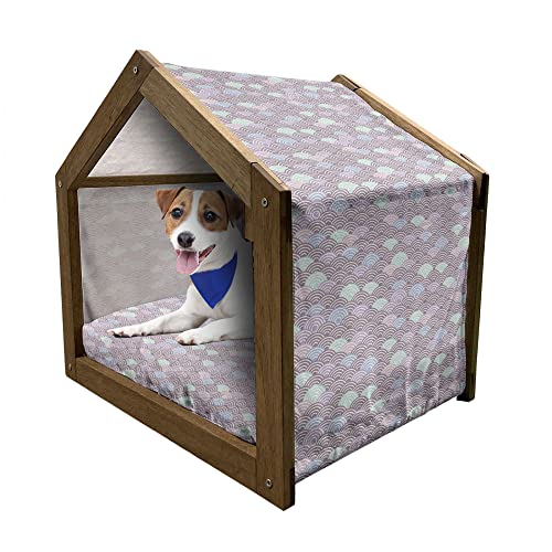 ABAKUHAUS Fischschuppen Hundehütte aus Holz, Japanische Welle Pastell, tragbare Hundehütte für drinnen und draußen mit Kissen und Abdeckung, 55 cm x 75 cm, Mauve Taupe Multicolor von ABAKUHAUS