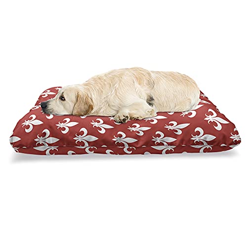 ABAKUHAUS Fleur De Lis Haustierbett, Heraldik, beissfestes Kissen für Hunde und Katzen mit abnehmbaren Bezug, 60 cm x 100 cm, rot-Weiss von ABAKUHAUS