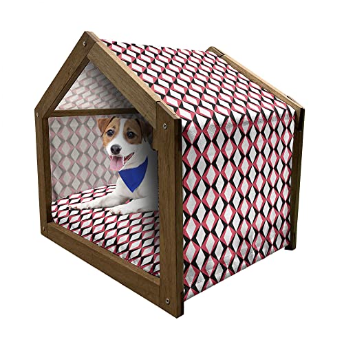 ABAKUHAUS Geometrisch Hundehütte aus Holz, Abstrakt Triangles, tragbare Hundehütte für drinnen und draußen mit Kissen und Abdeckung, 72 cm x 100 cm, Dunkler Coral Koksgraue von ABAKUHAUS