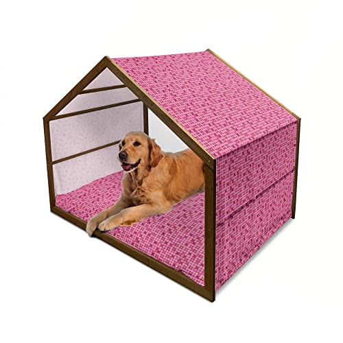 ABAKUHAUS Geometrisch Hundehütte aus Holz, Modernes weibliches Runden, tragbare Hundehütte für drinnen und draußen mit Kissen und Abdeckung, 100 cm x 140 cm, Himbeerrosa von ABAKUHAUS