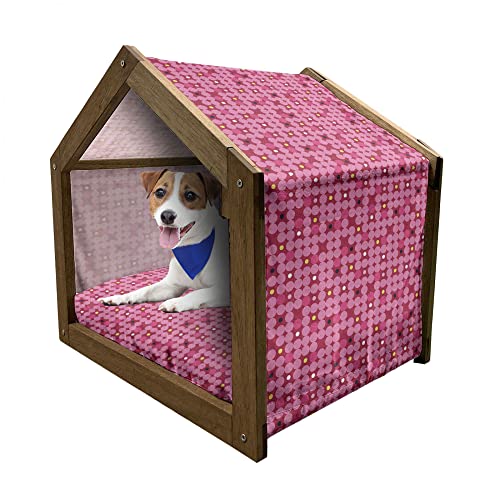 ABAKUHAUS Geometrisch Hundehütte aus Holz, Modernes weibliches Runden, tragbare Hundehütte für drinnen und draußen mit Kissen und Abdeckung, 72 cm x 100 cm, Himbeerrosa von ABAKUHAUS