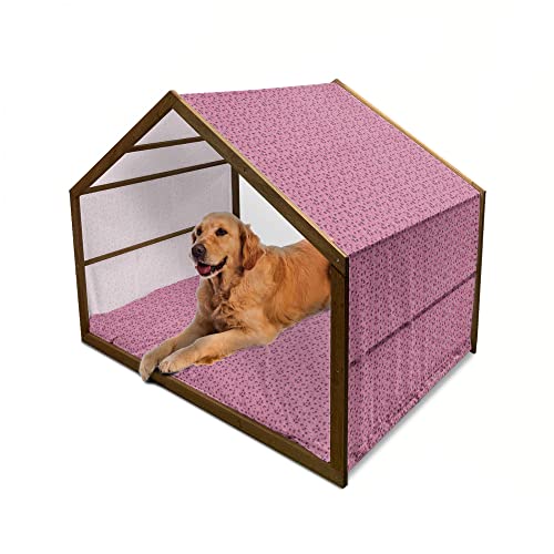 ABAKUHAUS Geometrisch Hundehütte aus Holz, Rectangles Motiv, tragbare Hundehütte für drinnen und draußen mit Kissen und Abdeckung, 90 cm x 127 cm, Dunkle Magenta Rosa von ABAKUHAUS