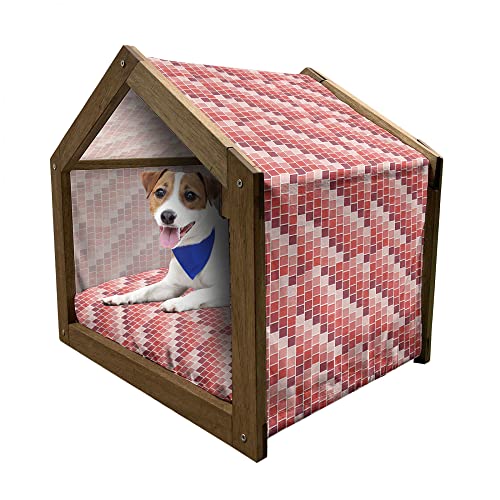 ABAKUHAUS Geometrisch Hundehütte aus Holz, Tile Quadratisch Rechteck, tragbare Hundehütte für drinnen und draußen mit Kissen und Abdeckung, 45 cm x 60 cm, Coral Rose Getrocknete Rose von ABAKUHAUS