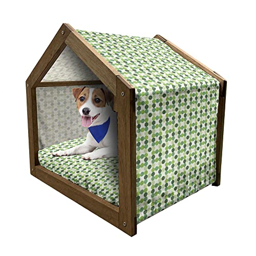 ABAKUHAUS Grün Hundehütte aus Holz, Kreise verschiedenen Töne, tragbare Hundehütte für drinnen und draußen mit Kissen und Abdeckung, 55 cm x 75 cm, grüne Sahne von ABAKUHAUS