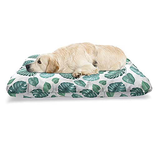 ABAKUHAUS Grünes Blatt Haustierbett, Regenwald-Dschungel-Blatt, beissfestes Kissen für Hunde und Katzen mit abnehmbaren Bezug, 60 cm x 100 cm, Sea Green Teal weiß von ABAKUHAUS