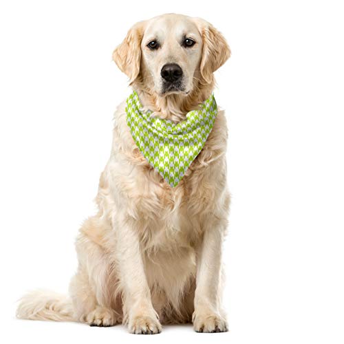 ABAKUHAUS Hahnentrittmuster Haustier Bandana, Bicolor Klassische Verziert, 55x55 cm, Lime Green White von ABAKUHAUS