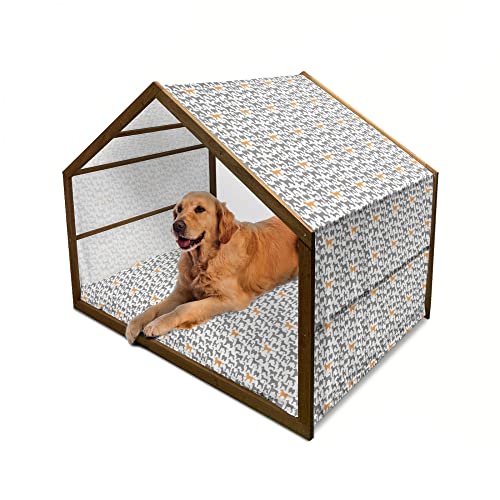 ABAKUHAUS Hunde Hundehütte aus Holz, Hundeschattenbilder Haustier-Liebhaber, tragbare Hundehütte für drinnen und draußen mit Kissen und Abdeckung, 90 cm x 127 cm, Grau Orange und Weiß von ABAKUHAUS