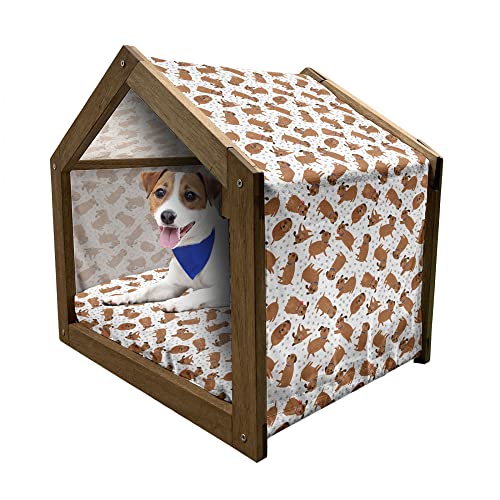 ABAKUHAUS Hunde Hundehütte aus Holz, Tiere und Tatzen-Druck, tragbare Hundehütte für drinnen und draußen mit Kissen und Abdeckung, 45 cm x 60 cm, Pale Caramel Weiß von ABAKUHAUS