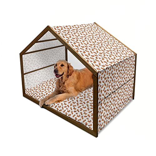 ABAKUHAUS Hunde Hundehütte aus Holz, Tiere und Tatzen-Druck, tragbare Hundehütte für drinnen und draußen mit Kissen und Abdeckung, 90 cm x 127 cm, Pale Caramel Weiß von ABAKUHAUS