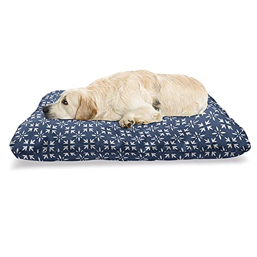 ABAKUHAUS Indigo Haustierbett, Moderne Blütenblätter, beissfestes Kissen für Hunde und Katzen mit abnehmbaren Bezug, 60 cm x 100 cm, Marine-Blau und Weiß von ABAKUHAUS