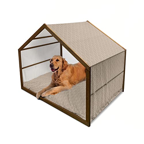 ABAKUHAUS Kätzchen Hundehütte aus Holz, Gekräuselt Sleeping Cats Zeichnung, tragbare Hundehütte für drinnen und draußen mit Kissen und Abdeckung, 90 cm x 127 cm, Tan und Dunkelgrau von ABAKUHAUS