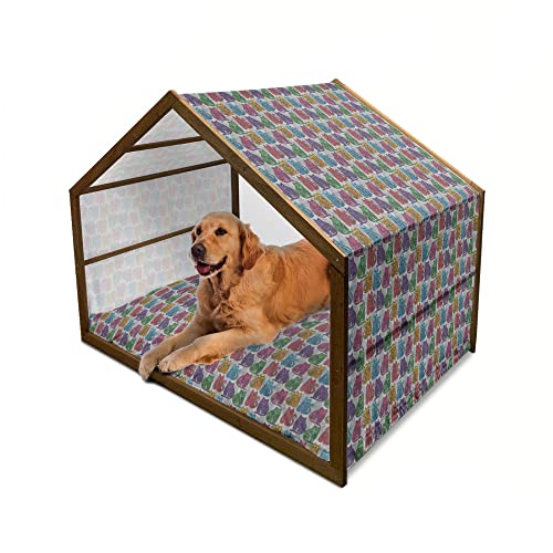 ABAKUHAUS Kätzchen Hundehütte aus Holz, Lustige Zier Cat Forms, tragbare Hundehütte für drinnen und draußen mit Kissen und Abdeckung, 90 cm x 127 cm, Pale Grau Multicolor von ABAKUHAUS