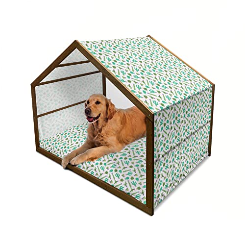 ABAKUHAUS Kaktus Hundehütte aus Holz, Upside down Pflanzen Cartoon, tragbare Hundehütte für drinnen und draußen mit Kissen und Abdeckung, 90 cm x 127 cm, Sea Green Multicolor von ABAKUHAUS