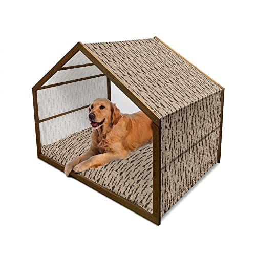 ABAKUHAUS Katze Hundehütte aus Holz, Kariert mit Tatzen-Druck, tragbare Hundehütte für drinnen und draußen mit Kissen und Abdeckung, 72 cm x 100 cm, Creme-Schwarz von ABAKUHAUS