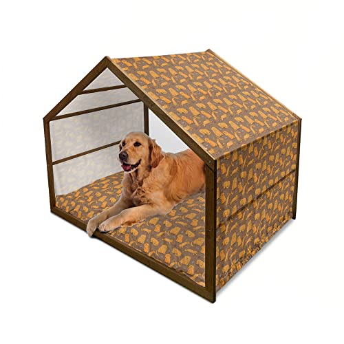 ABAKUHAUS Katze Hundehütte aus Holz, Nursery orange Fröhlich Kitties, tragbare Hundehütte für drinnen und draußen mit Kissen und Abdeckung, 90 cm x 127 cm, Umber Marigold von ABAKUHAUS