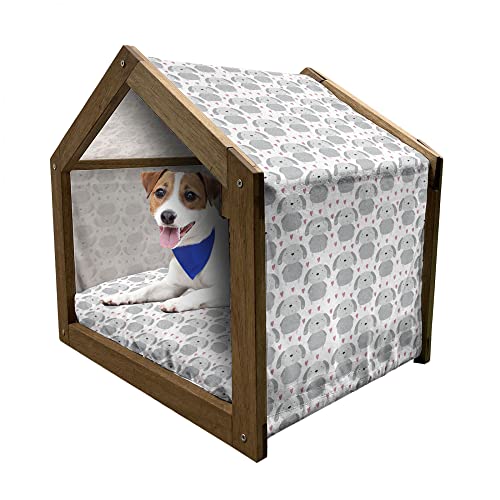 ABAKUHAUS Kindergarten Hundehütte aus Holz, Hunde Droopy Ears Herzen, tragbare Hundehütte für drinnen und draußen mit Kissen und Abdeckung, 55 cm x 75 cm, Getrocknete Rose Pale Grau von ABAKUHAUS