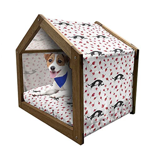 ABAKUHAUS Modern Hundehütte aus Holz, Cat Sleeping Tulpen, tragbare Hundehütte für drinnen und draußen mit Kissen und Abdeckung, 45 cm x 60 cm, Schwarz Weiß Rosa von ABAKUHAUS