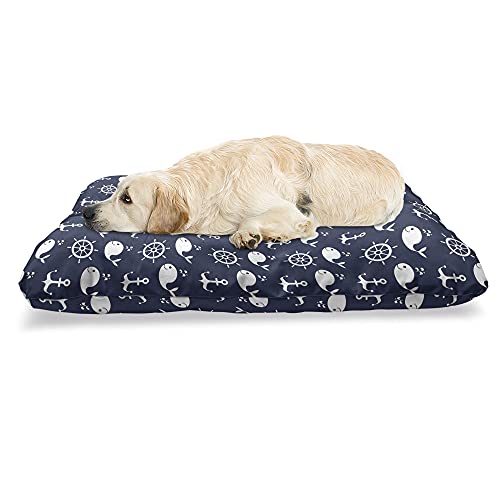 ABAKUHAUS Navy blau Haustierbett, Maritime Anchor Wal, beissfestes Kissen für Hunde und Katzen mit abnehmbaren Bezug, 60 cm x 100 cm, Marine-Blau-Weiß von ABAKUHAUS