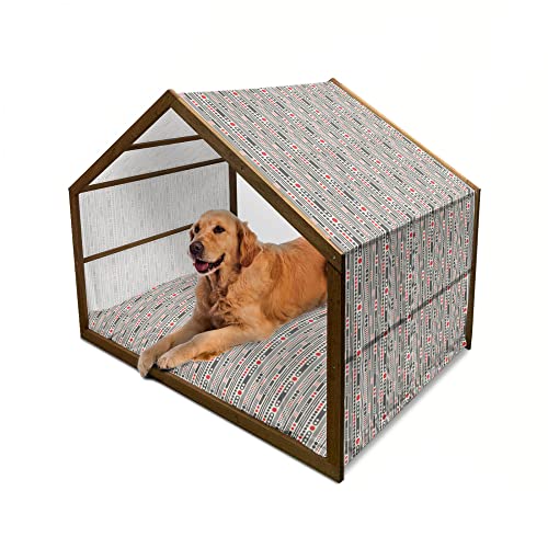 ABAKUHAUS Navy blau Hundehütte aus Holz, Geometrische Ogee Tile, tragbare Hundehütte für drinnen und draußen mit Kissen und Abdeckung, 90 cm x 127 cm, Dark Blue Tan von ABAKUHAUS