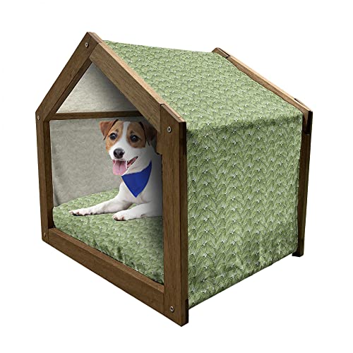 ABAKUHAUS Pflanze Hundehütte aus Holz, Exotische Rahmen Branchen, tragbare Hundehütte für drinnen und draußen mit Kissen und Abdeckung, 72 cm x 100 cm, Fern Green von ABAKUHAUS