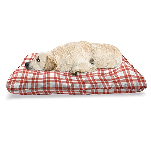 ABAKUHAUS Plaid Haustierbett, Karierte Land-Picknick, beissfestes Kissen für Hunde und Katzen mit abnehmbaren Bezug, 60 cm x 100 cm, Vermilion Weiß von ABAKUHAUS