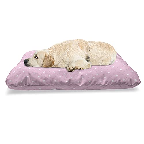 ABAKUHAUS Rosa Tupfen Haustierbett, Brushed Runde Motiv, beissfestes Kissen für Hunde und Katzen mit abnehmbaren Bezug, 60 cm x 100 cm, Baby-Rosa und Weiß von ABAKUHAUS