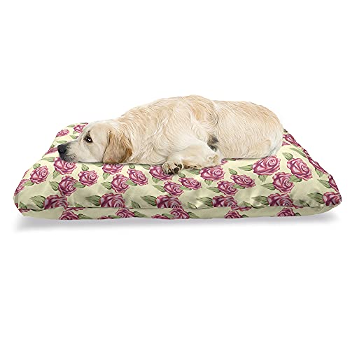 ABAKUHAUS Rose Haustierbett, Romantische Konzept Weiche Blumen, beissfestes Kissen für Hunde und Katzen mit abnehmbaren Bezug, 60 cm x 100 cm, Creme Pistazie von ABAKUHAUS