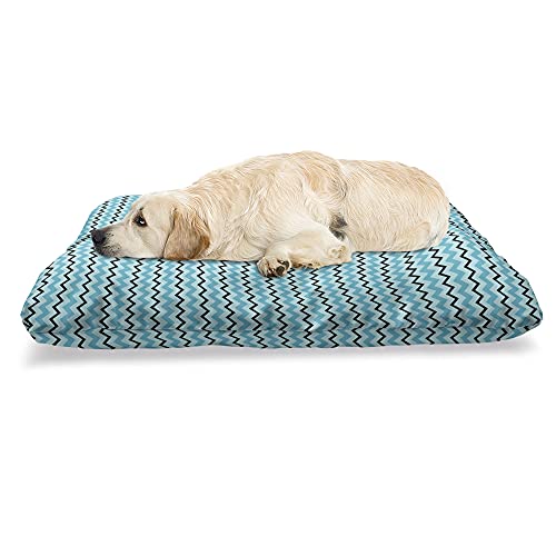 ABAKUHAUS Seafoam Haustierbett, Retro Inspirations Chevron, beissfestes Kissen für Hunde und Katzen mit abnehmbaren Bezug, 60 cm x 100 cm, Seafoam Blau Schwarz von ABAKUHAUS