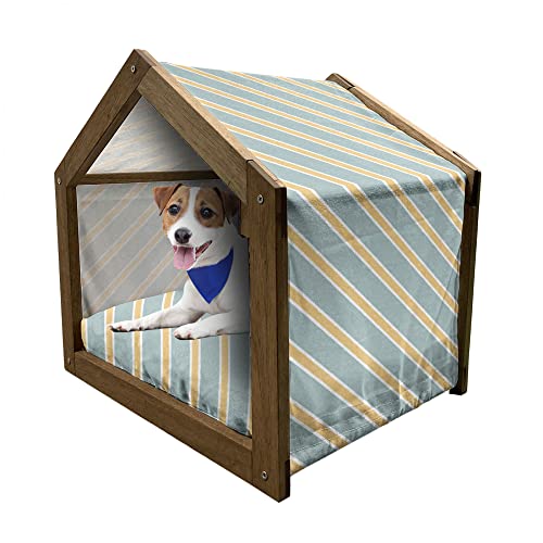 ABAKUHAUS Shabby Flora Hundehütte aus Holz, Bold Dünne Streifen, tragbare Hundehütte für drinnen und draußen mit Kissen und Abdeckung, 72 cm x 100 cm, Almond Grüne Aprikose von ABAKUHAUS