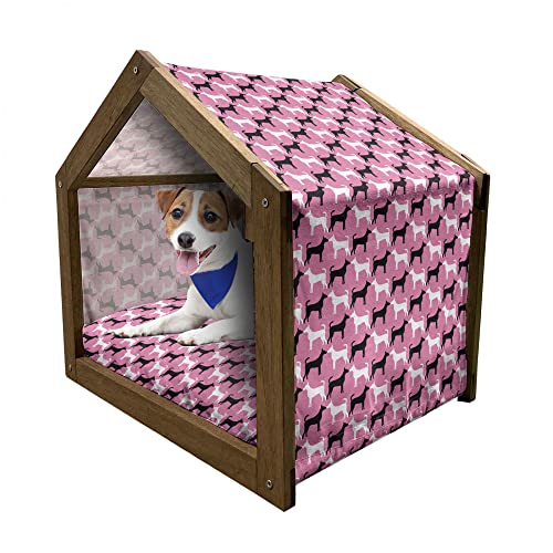 ABAKUHAUS Tier Hundehütte aus Holz, Romantische Paar Hunde Kissing, tragbare Hundehütte für drinnen und draußen mit Kissen und Abdeckung, 45 cm x 60 cm, Rosa Koksgraue von ABAKUHAUS